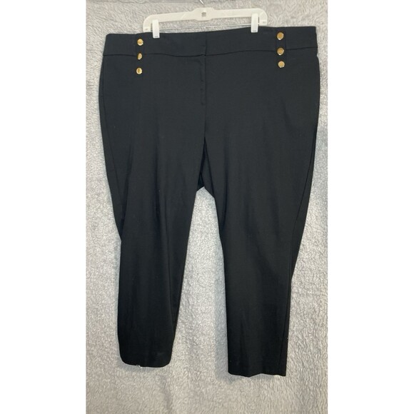 Loft Plus Pants Womens 24 Black Skinny Leg Marissa Buttons Stretch Ankle Career - Picture 1 of 10